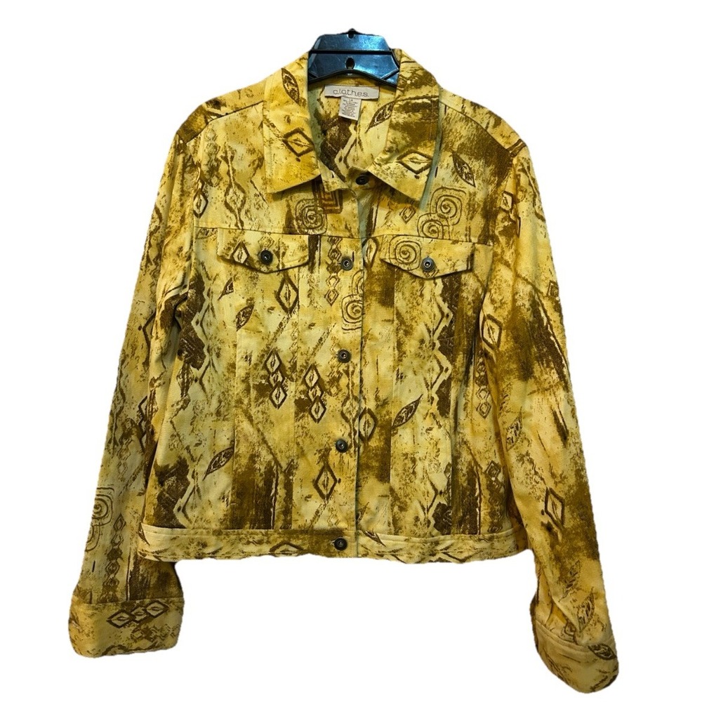 C.l.o.t.h.e.s Yellow Brown Tribal Cotton Spandex Jacket Jean Women's Large